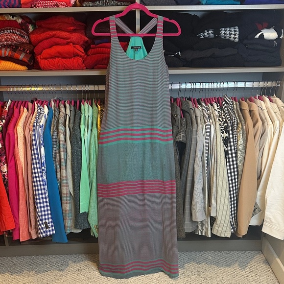 Sweet Rain green/pink striped sleeveless side zipper closure maxi dress size S - Picture 1 of 3